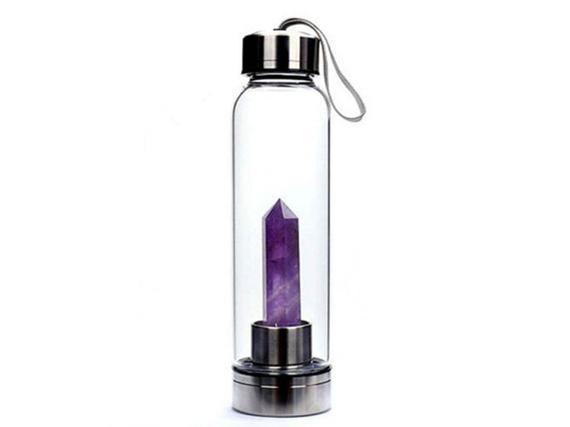 Natural Elixir Amethyst obelisk Quartz Crystal Water glass Bottle Cup  Point Healing Wand