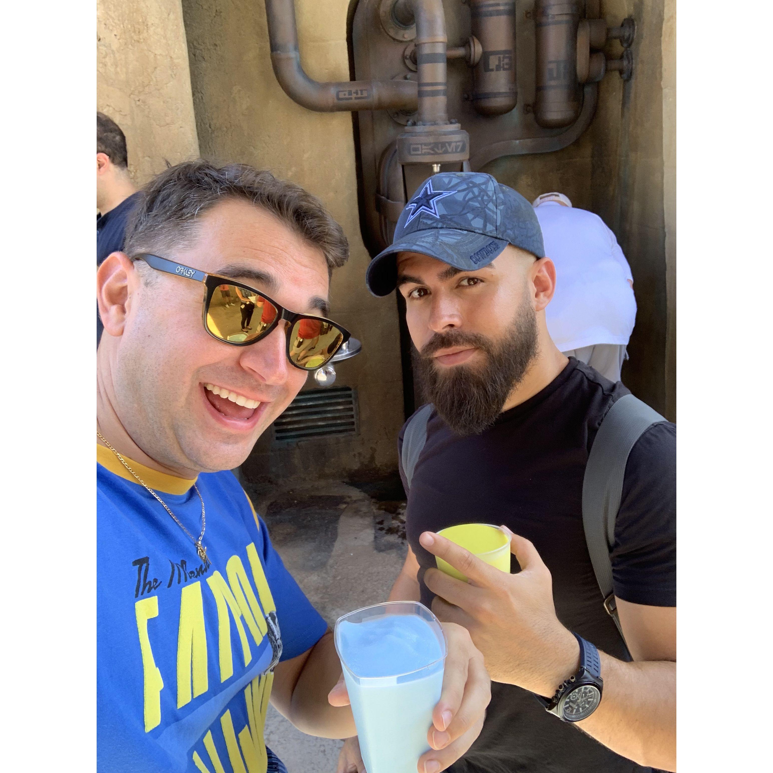 Trying blue and green milk for the first time