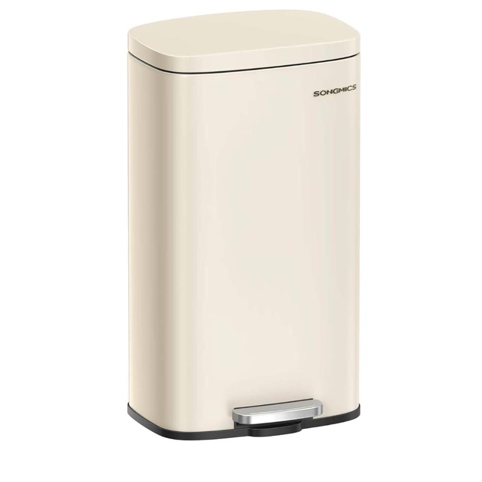SONGMICS 13 Gallon (50 L) Trash Can, Stainless Steel Kitchen Garbage Can, Recycling or Waste Bin, Soft Close, Step-On Pedal, Removable Inner Bucket, Sand Beige ULTB050A01