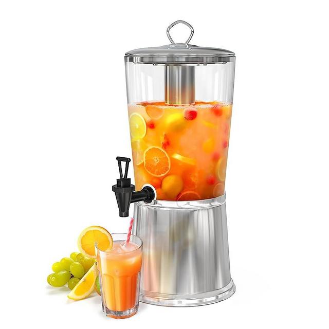 WantJoin Beverage Dispenser With Stand, Drink Dispenser for Party, Stainless Steel Water Jar Dispenser with Ice Container, Spigot, Drink Jar Jug For Home Parties, Clear Acrylic, 2-GALLONS 8-L