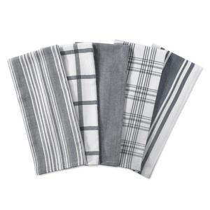 DII Kitchen Dish Towels (Gray, 18x28"), Ultra Absorbent & Fast Drying, Professional Grade Cotton Tea Towels for Everyday Cooking and Baking - Assorted Patterns, Set of 5