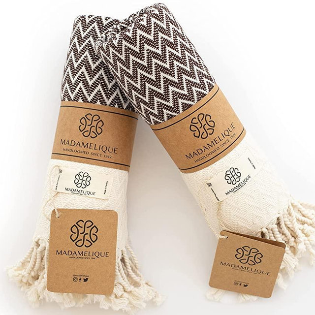 Madamelique Exclusive Hand Towels Set of 2 - 18 x 40 Inches - Decorative Bathroom Peshtemal Towel for Hand, Face, Hair, Yoga, Tea, Dishcloth, Kitchen and Bath - 100% Pure Cotton (Chocolate)