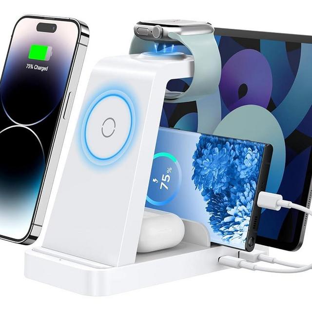 GAUOLN Wireless Charger for iPhone - 5 in 1 Charging Station for Multiple Devices Apple: Fast Wireless Charging Stand Dock for iPhone 17 16e 16 15 14 13 12 Pro Max Apple Watch Airpods(White)