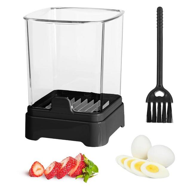 Upgraded Fruit Slicing Cup with Removable Blade & Push Plate - Safe Strawberry, Banana, Egg, Grape Slicer - Kitchen Gadget for Easy Fruit Prep (Black)