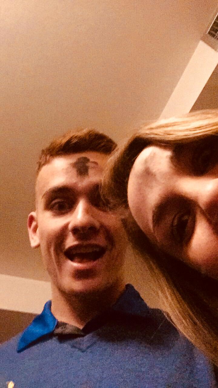 The very first photo Alex and I took together— after Ash Wednesday mass freshman year🙈