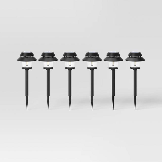 6pk Double Hood Jar Vintage Solar LED Outdoor Path Lights Matte Black - Threshold™