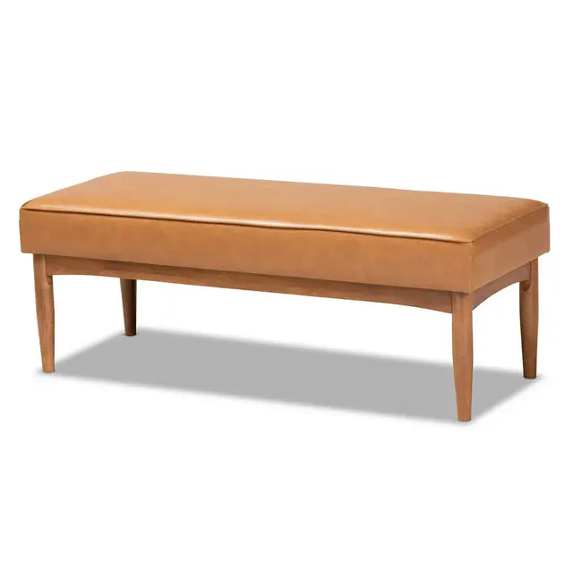 Arvid Mid-Century Faux Leather Upholstered Wood Dining Bench Walnut/Brown - Baxton Studio