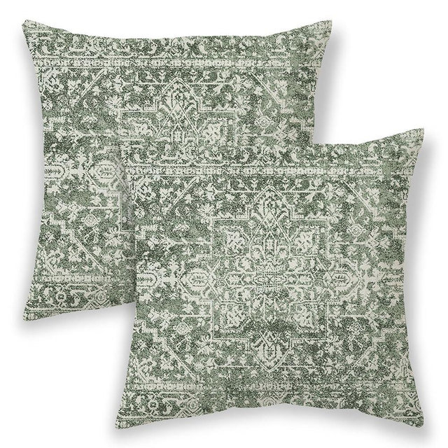 BETGINY Boho Pillow Covers 24x24, Sage Green Cream Ethnic Design Outdoor Decorative Throw Pillows for Couch, Carpet Pattern Decor Cushion Cover 2 Pcs Farmhouse Linen Pillowcase for Bed Car Safa