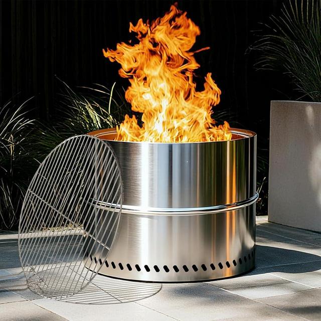 HGD 19.8 Inch Smokeless Firepit with Grill, Portable Wood Burning Fire Pit for Camping & Backyard, Stainless Steel Outdoor Fireplace with Travel Bag, Easy Setup & Compact Storage - Foldable Design