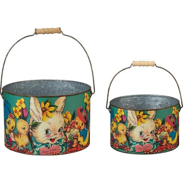 Primitives by Kathy Have A Happy Easter Decorative Bucket Set 9.50" Diameter x 6.25", 7.50" Diameter x 4.75"