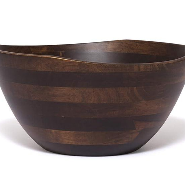 Lipper International Walnut Finish Large Wavy Rim Bowl