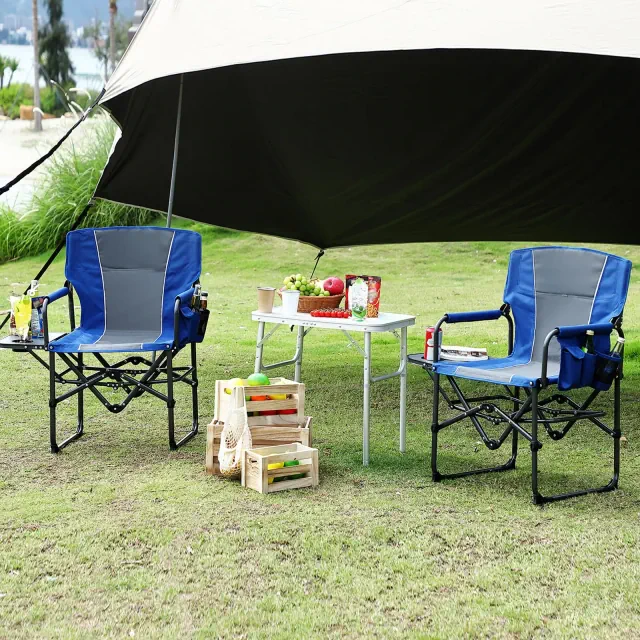 Oversized Camping Directors Chair 2 Pcs, Portable Folding Lawn Chairs for Adults Heavy Duty with Side Table, Outdoor Foldable Camp Chair with Pocket