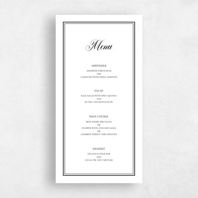 Black Elegant Wedding Menu - Stauffer Letterpress
