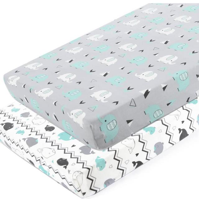 Pack n Play Stretchy Fitted Pack n Play Playard Sheet Set BROLEX 2 Pack Portable Mini Crib Sheets,Convertible Playard Mattress Cover,Ultra Soft Material，Elephant & Whale