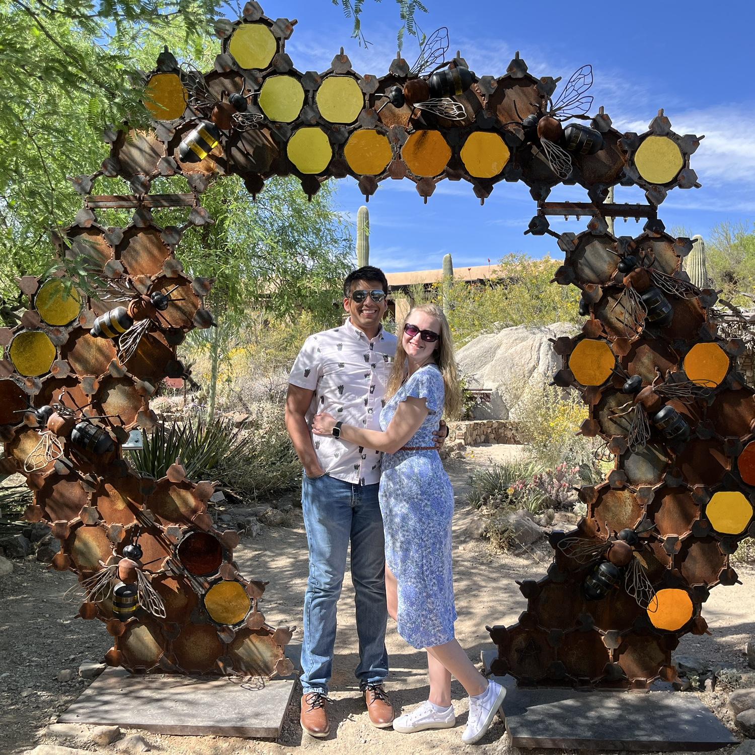 Visiting the Sonora Desert Museum. Of course, we had to take a picture with the bee arch!