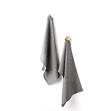 Solino Home Linen Kitchen Towel - 100% Pure Linen 17 x 26 Inch Set of 2 - Natural Fabric Handcrafted, Charcoal Grey