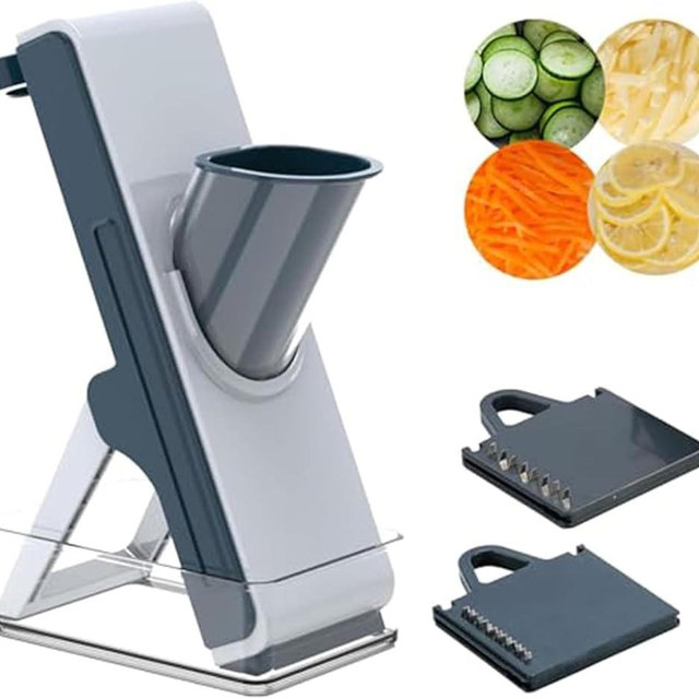 Eletronova Safe Mandoline Slicer for Kitchen, Vegetable Slicer for Kitchen，Kitchen Food Slicer, French Fry Cutter Julienne Dicer for Vegetables Grey (White & Green) (Grey)