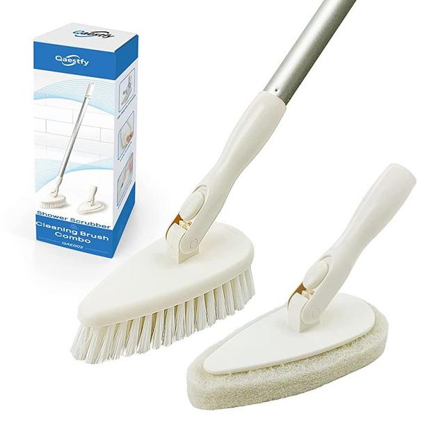 Qaestfy Shower Scrubber Cleaning Brush Combo Tub and Tile Scrubber Cleaner Scrub Brush with 51'' Long Handle Bathroom Bathtub Wall Mop Scrubber Cleaning Brush for Shower Cleaning Tools Model QAE002