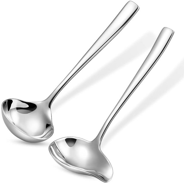 KEAWELL 7.5 Inches Gravy Ladle + Sauce Drizzle Spoon with Spout, 18/10 Stainless Steel Mini Ladle, Dishwasher Safe