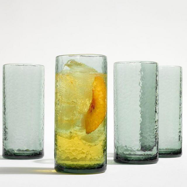 Hammered Outdoor Tall Drinking Glasses, Set of 4 - Mist Blue