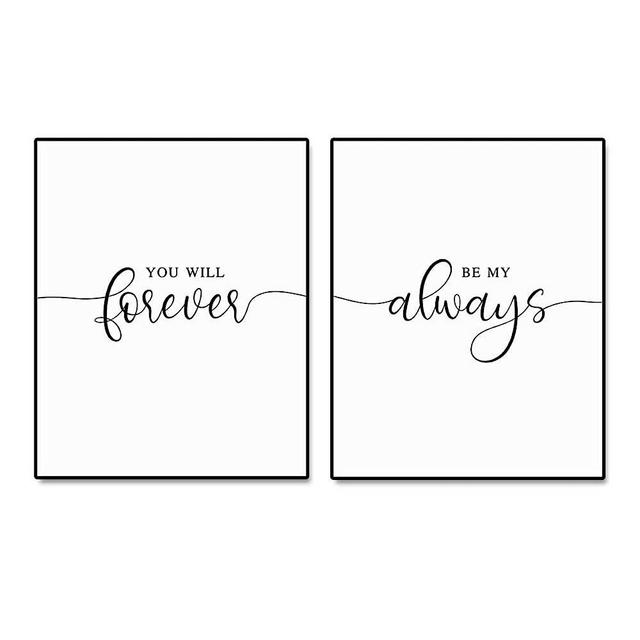 You Will Forever Be My Always Prints Over the Bed Quotes Bedroom Wall Art Love Quote Sign Above Bed, Set of 2, UNFRAMED 11X14INCH