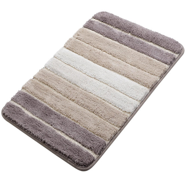 PiccoCasa Microfiber Striped Bathroom Rugs Shaggy Soft Thick and Absorbent Bath Mat Khaki 20"x31"