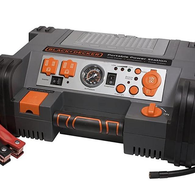 BLACK+DECKER PPRH5B Portable Power Station Jump Starter: 900 Peak/450 Instant Amps, 500W Inverter, 120 PSI Air Compressor, Battery Clamps
