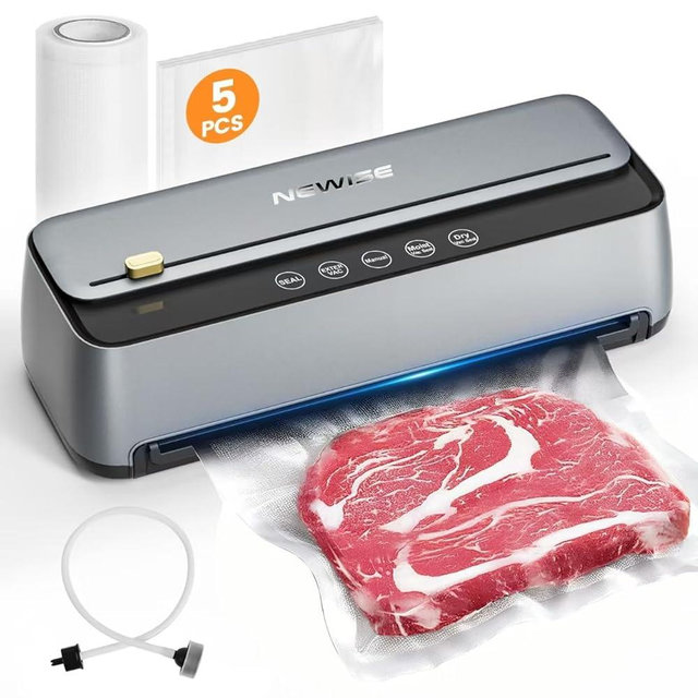 Newise Automatic Vacuum Sealer Machine - Christmas Kitchen Gifts, 85Kpa Powerful Suction for Dry and Moist Food Preservation, External Hose & Bag Cutter, Leakproof Seal, Self-Cleaning Mode