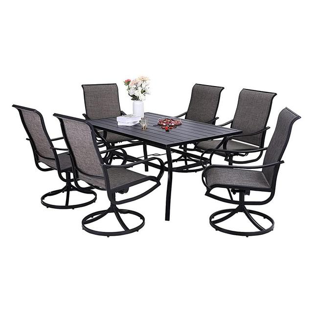Sophia & William Patio Dining Set for 6 Outdoor Furniture Table and Chairs 7 Pieces Metal, 6 x Swivel Dining Chairs Textilene with 1 Umbrella Table for Lawn Pool Garden Porch