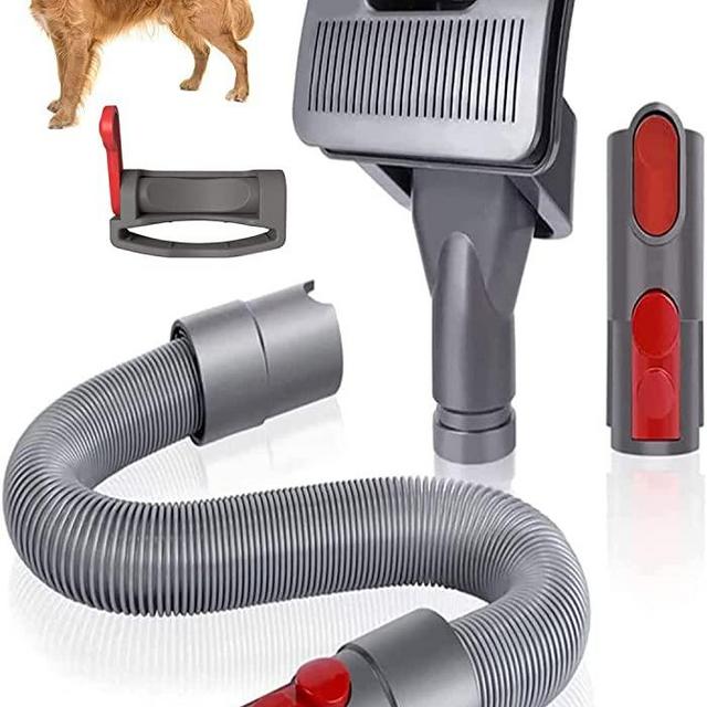Groom Tool Kit for Dyson Vacuums, Pet Dog Brush Hair Vacuum Attachment for Dyson V7/8/10/12/15, Suitable for Long or Medium Haired Dogs, Vacuum-Assisted Dog Groomer & Self-Cleaning Mess-free Grooming