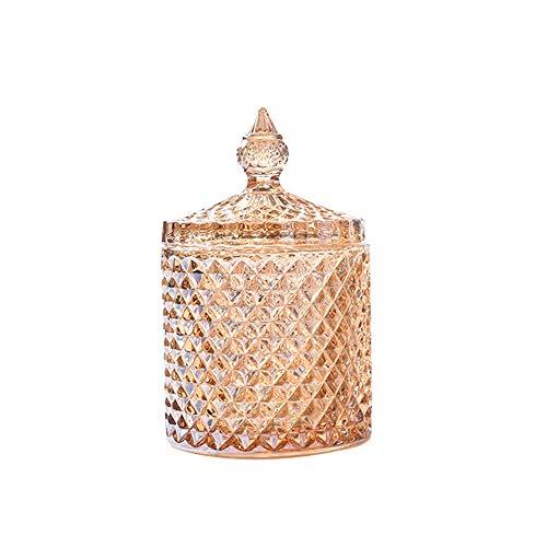 Rainie Love Home Basic Food Storage Organization Set-Crystal Diamond Faceted Jar with Crystal Lid,Suitable as A Candy Dish,Cookie Tin,Biscuit Barrel,Decorative Candy Jar (Amber, 12 oz)