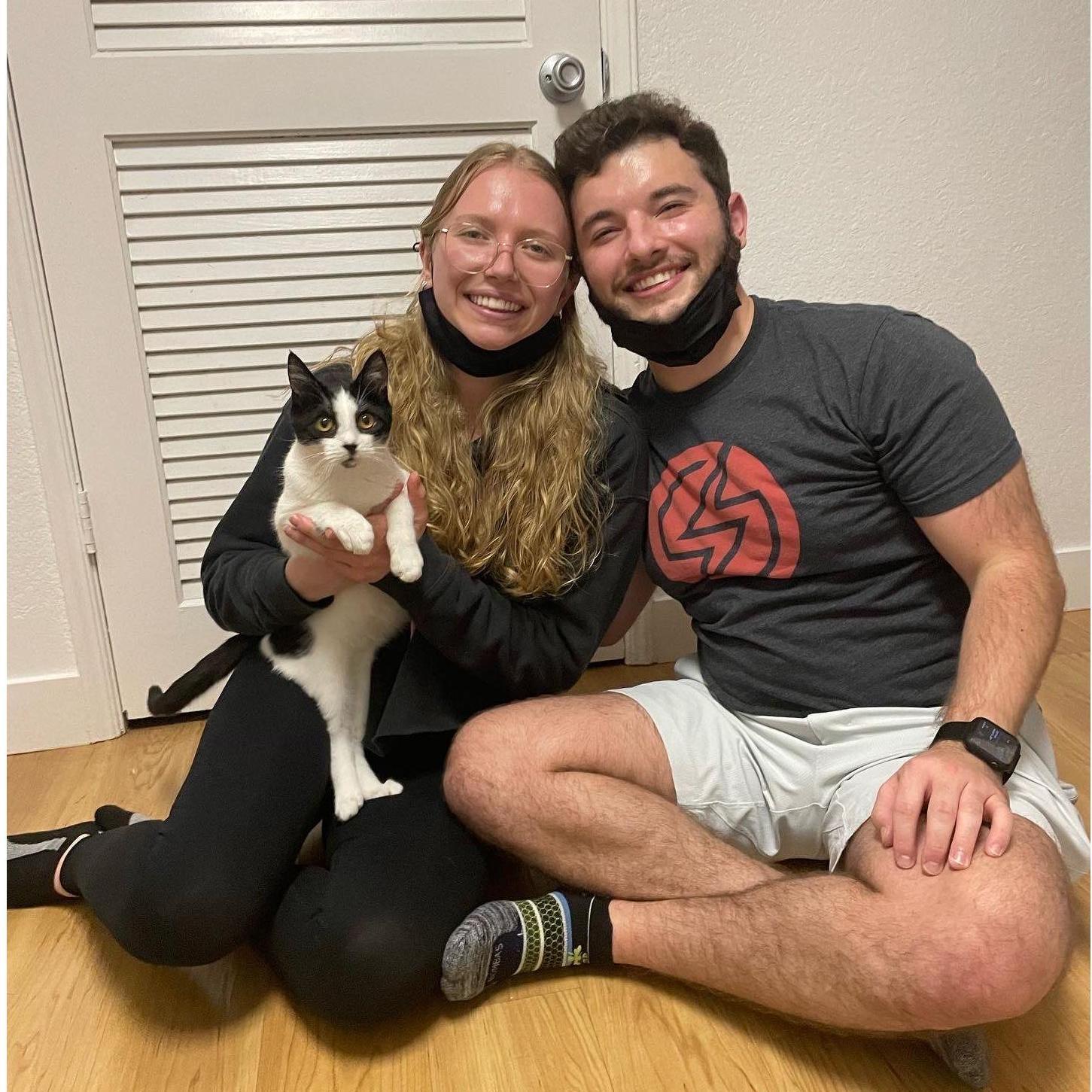 This was our first night with Mabel, taken by the foster mom - you wouldn't know it from this photo, but she's comfy with us now!