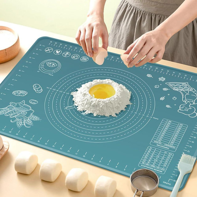 Silicone Pastry Mat Extra Thick Non-stick Baking Mat, 24" x 16" Rolling Dough With Measurements Non-slip Silicone Mat, Kneading Mat, Counter Mat, Dough Mat with Edge Heightening
