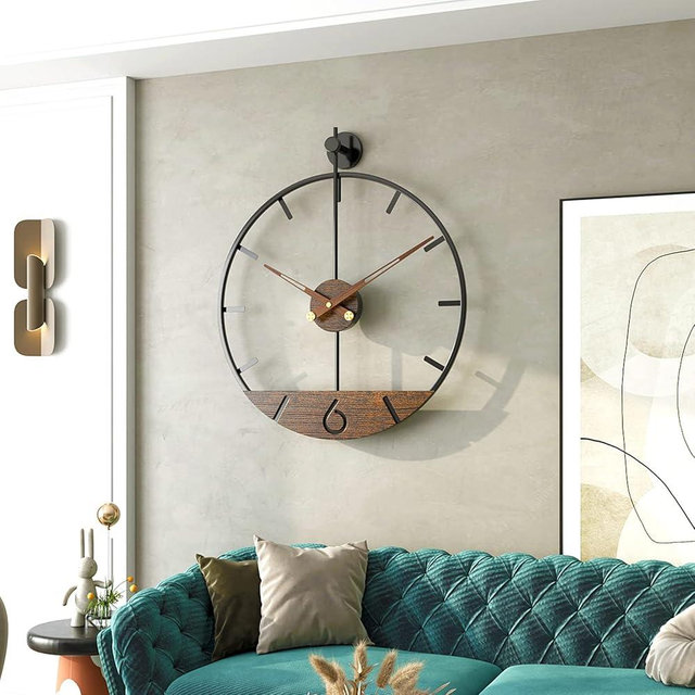 DAYDAYART Modern Wood Walnut Dial Wall Clock, Large Simple Wall Decor Metal Frame Silent Non Ticking Clock for Living Room, Kitchen, Bedroom, Study Decoration, Handmade Home Present Idea, 29.5 in