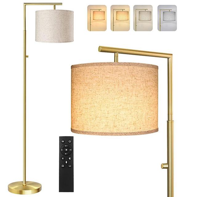 ROTTOGOON [Upgraded] Dimmable Floor Lamp, 4 Color Temperatures Modern Standing Lamp with Remote Control & Rotary Switch, Tall Pole Floor Lamp for Living Room, Bedroom, 9W LED Bulb Included - Gold