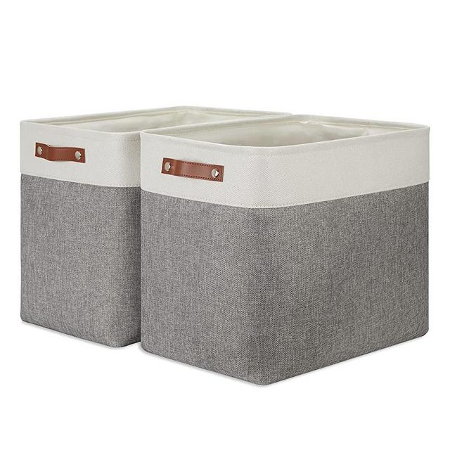 DULLEMELO Storage Baskets Large 17"x12"x15" Rectangular Storage Bins Baskets for Organizing [2 Pack] Fabric Collapsible Storage Organizer for Home,Office,Closet,Clothes,Toys (White&Grey)