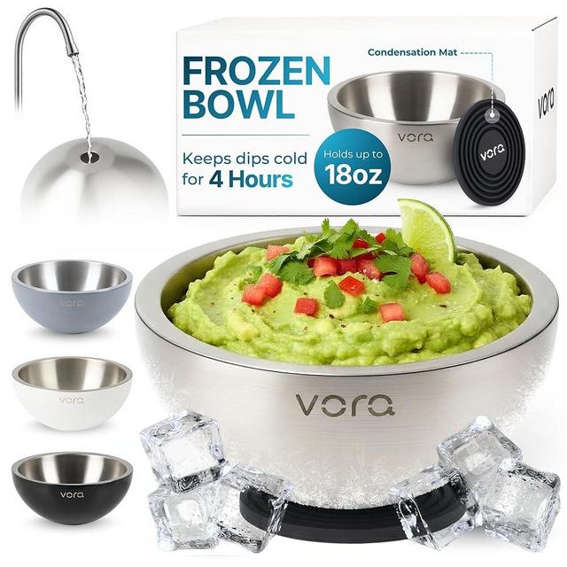 Vora 18oz Dip Chiller Bowl | Stainless Steel Chilled Dip Bowl for Dips, Guacamole, Hummus, Salsa | Insulated Serving Dishes with Easiest Water Fill & Refillable Chamber