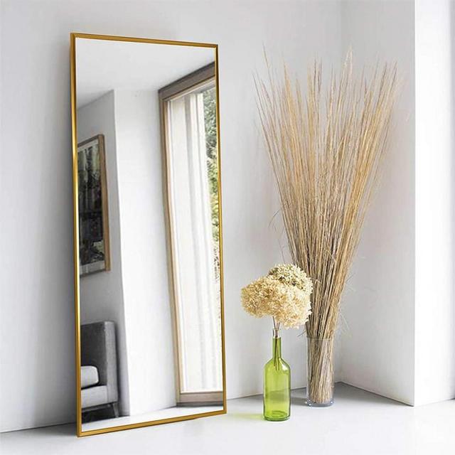 Elevens Full Length Floor Mirror 65"x22" Large Rectangle Wall Mirror Standing Hanging or Leaning Against Wall for Bedroom, Dressing and Wall-Mounted Thin Frame Mirror - Titanium Gold