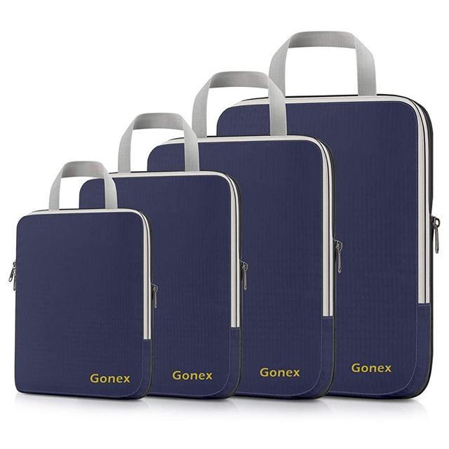 Gonex Compression Packing Cubes, 4pcs Expandable Storage Travel Luggage Bags Organizers (Purplish Blue)