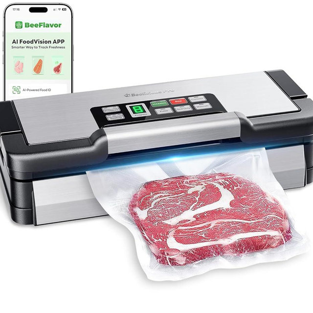 Vacuum Sealer Machine, AquaLock Series 2X Seal&130W Full Automatic Food Sealer, Powerful Food Preservation System with Handle, Built-in Cutter&Bags Storage&Hose, 2 Bags Rolls, Stainless Steel
