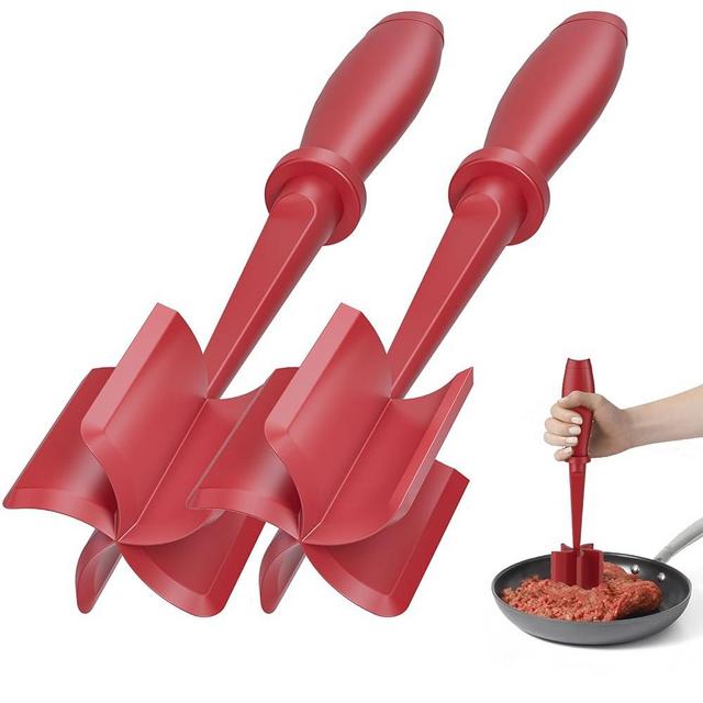 2 Pcs Meat Chopper, Upgrade Hamburger Chopper, Premium Heat Resistant Meat Masher for Hamburger Meat, Ground Beef Smasher, Nylon Meat Smasher Tool, Non Stick Mix Chopper, Hamburger Smasher Safe-Red
