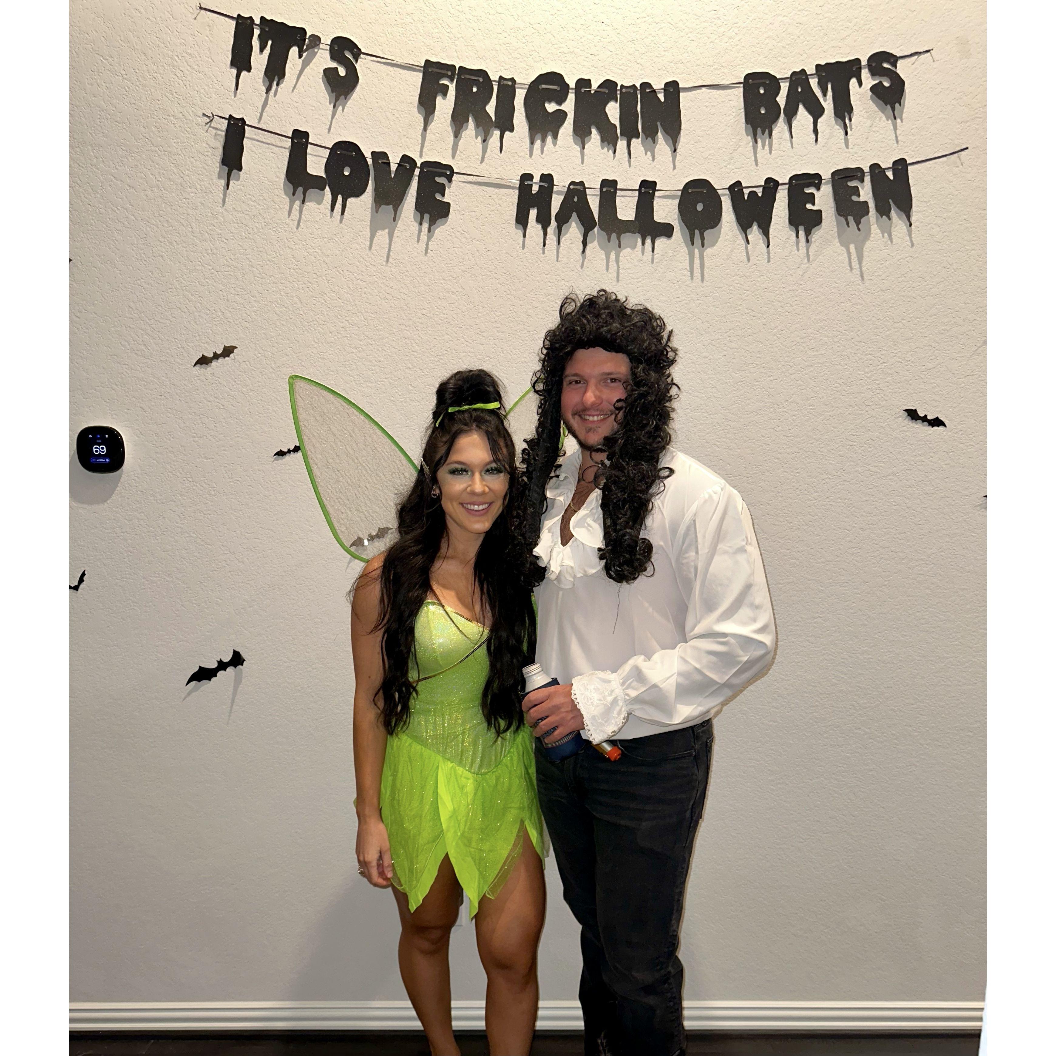 A Halloween party at our house. Kylie was Tinker Bell and Stephen was Captain Hook.