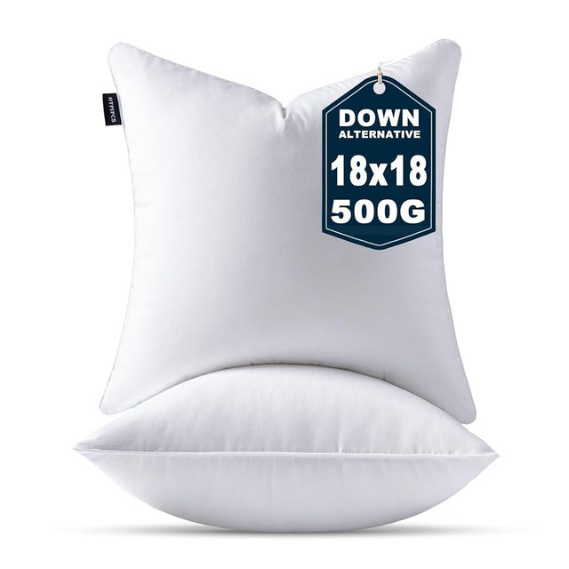 OTPIPCS 18 x 18 Pillow Inserts Set of 2 Down Alternative Throw Pillow Inserts Medium Fluffy Decorative Pillow White Square Pillows Stuffing for Living Room Couch Bed Sofa Interior Cushions