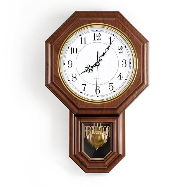 KANEODOT Pendulum Wall Clock Battery Operated, Imitation Wood Plastic Regulator Clock with Pendulum,Vintage Decorative Wall Clocks for Living Room,Farmhouse,Office,Bedroom,Kitchen,Wall Decor