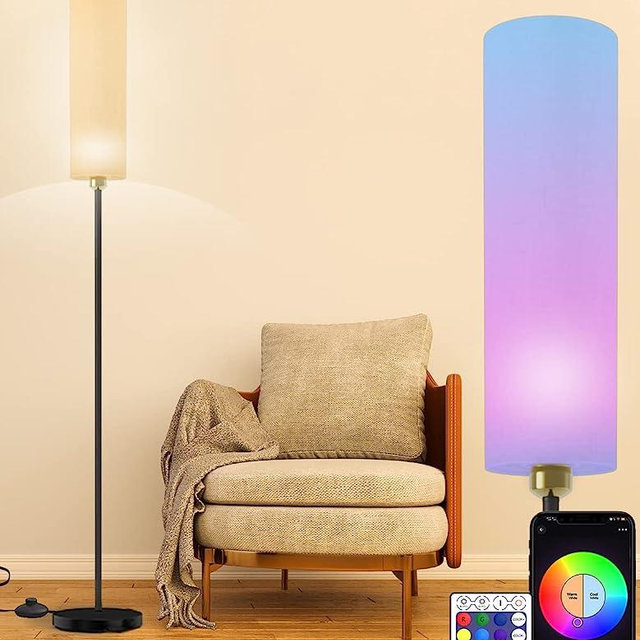 Smart Floor Lamp Works with Alexa & Google Home, Color Changing Stepless Dimmable for Living Room, Modern Standing WiFi Lamps with Remote, Minimalist Pole Lamp Tall Lights for Bedroom, Office-Black