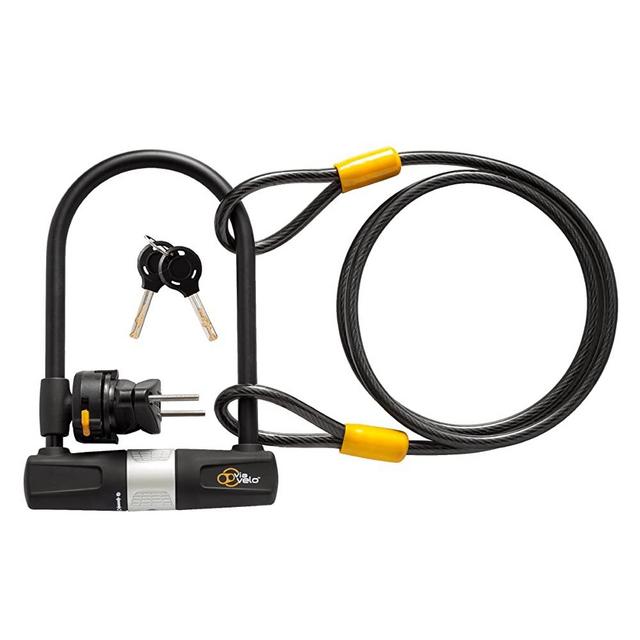 Bike U Lock with Cable - Via Velo Heavy Duty Bicycle U-Lock,14mm Shackle and 10mm x1.8m Cable with Mounting Bracket For Road Bike Mountain Bike Electric Bike Folding Bike, Great Bike Safety Tool