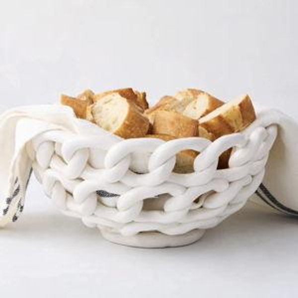 Ceramic White Woven Bread Bowl - Hudson Grace