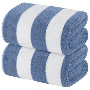 White Classic Beach Towels Oversized Cabana Stripe Cotton Bath Towel Large - 35x70 Light Blue [2 Pack]
