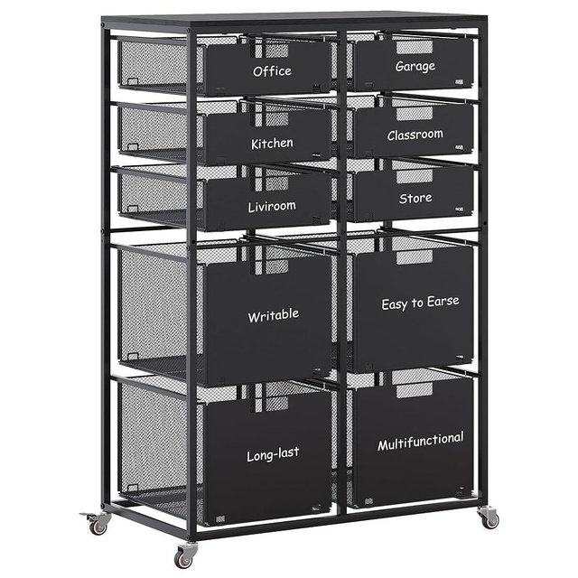 EasyPAG Rolling Cart with Drawers, 10 Drawer Multipurpose Mobile Utility Storage Craft Cart, Metal Filing Cabinet for Home Office, Black