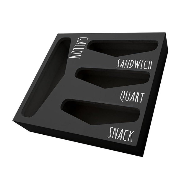 Bag Storage Organizer for Kitchen Drawer, Farmhouse Style Bags Organizer, Compatible with Gallon, Quart, Sandwich and Snack Variety Size Bag (Dark Black)
